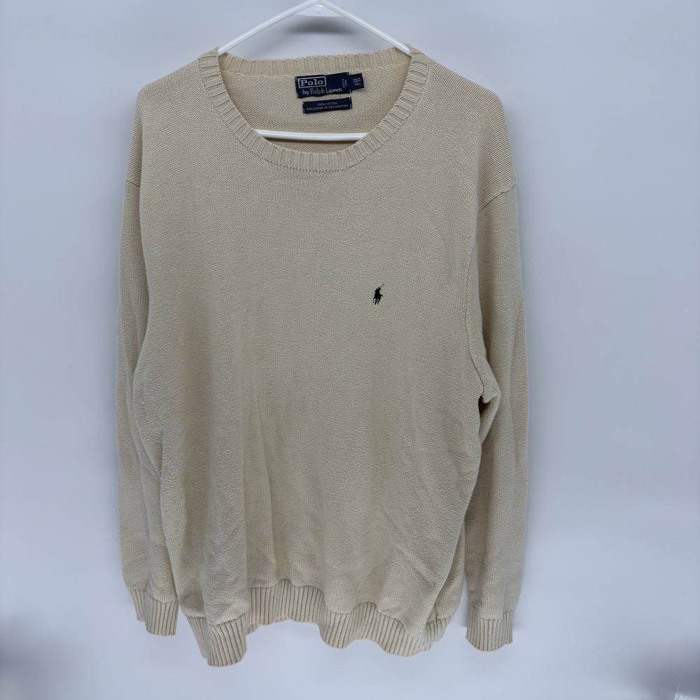 Vintage Polo Ralph Lauren Cotton Knit Long Sleeve Blue Pony Sweater Men 2XLT